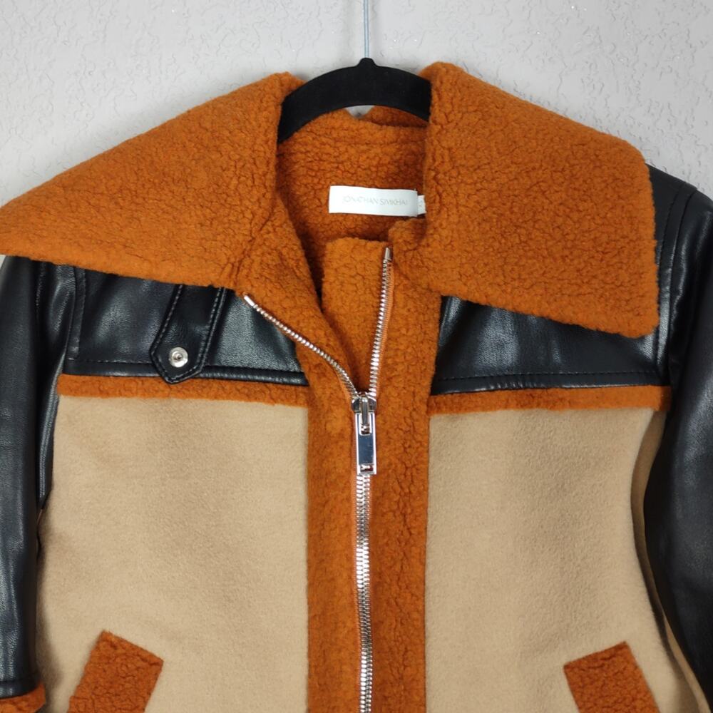 Jonathan Simkhai Adelyn Virgin Wool Sherpa Bomber Aviator Color Block Jacket XS - Picture 7 of 16
